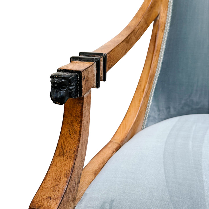 Pair of Regency Style Italian Upholstered Side Chairs With Lion's Head Masques