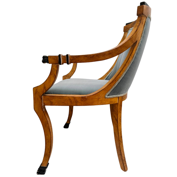 Pair of Regency Style Italian Upholstered Side Chairs With Lion's Head Masques