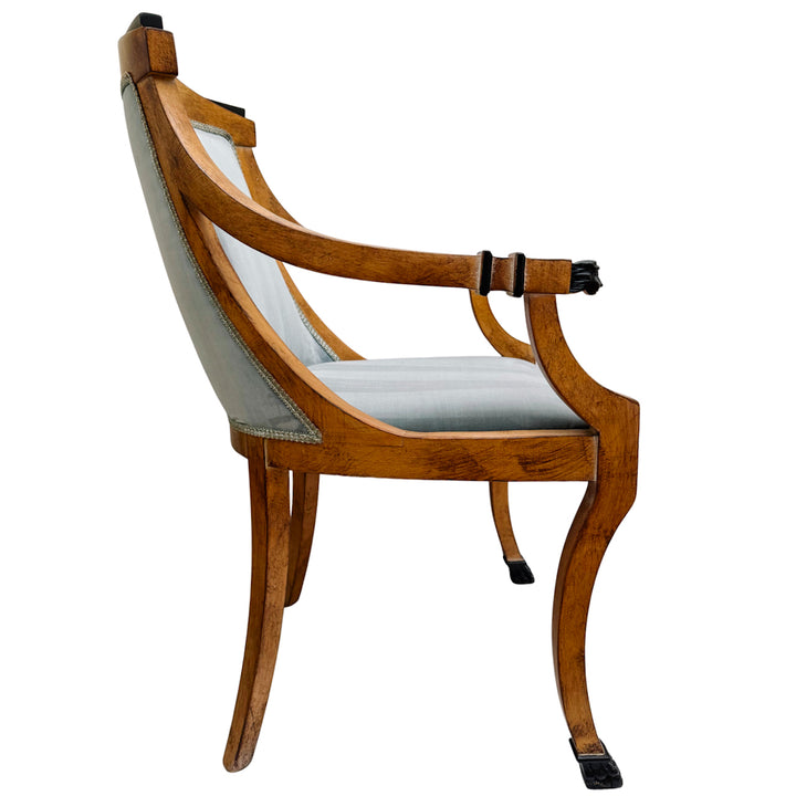 Pair of Regency Style Italian Upholstered Side Chairs With Lion's Head Masques