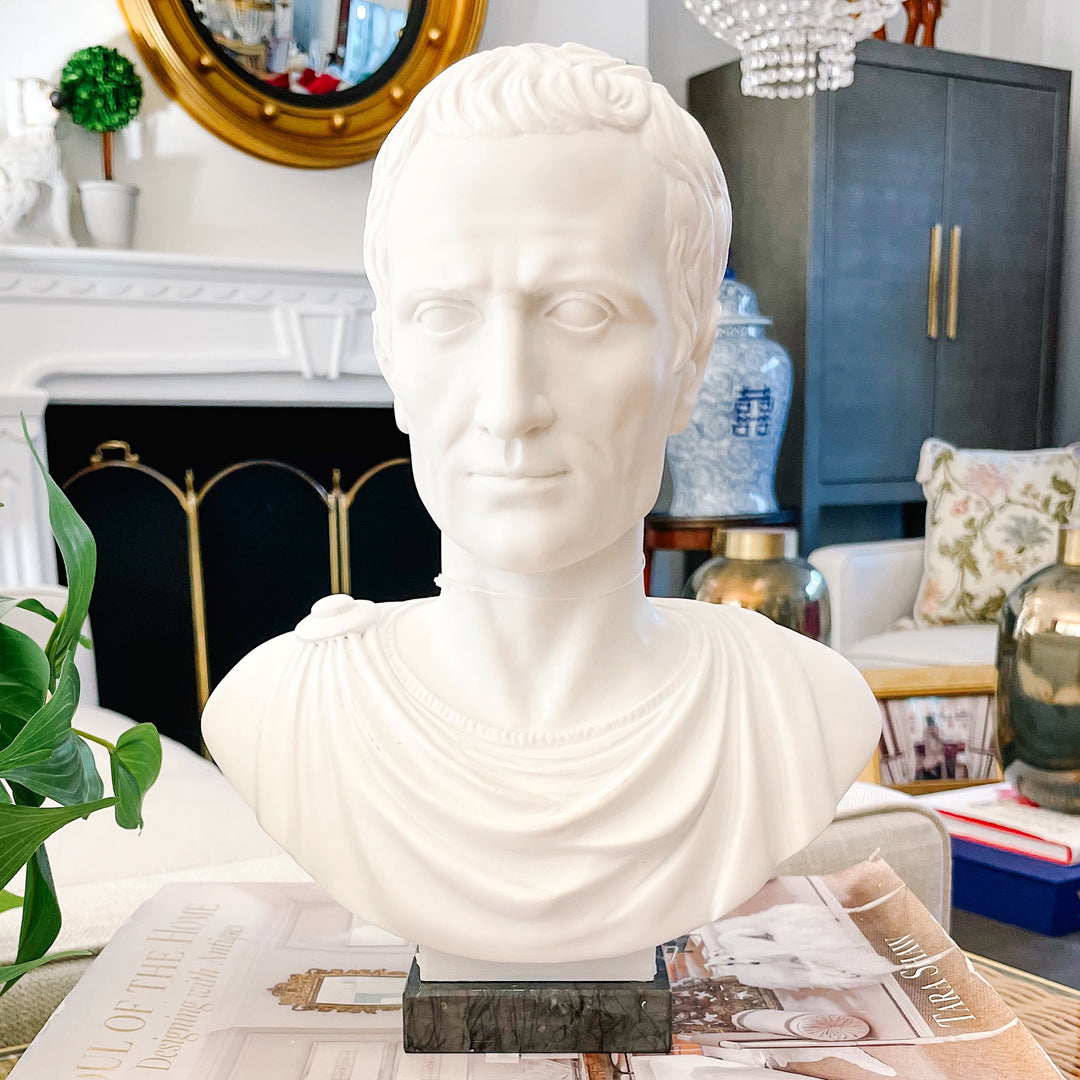 Roman Emperor Julius Caesar Bust Sculpture on Marble Base