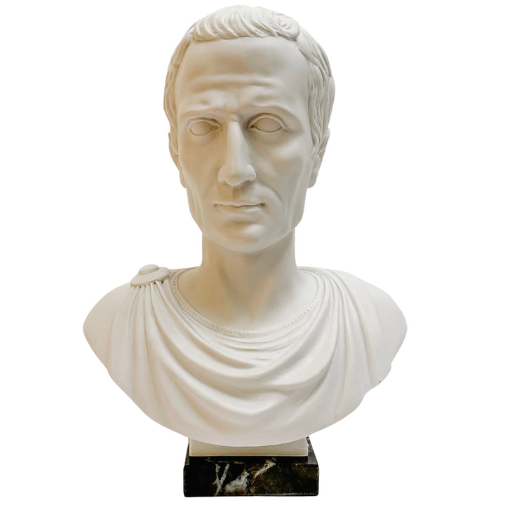 Roman Emperor Julius Caesar Bust Sculpture on Marble Base