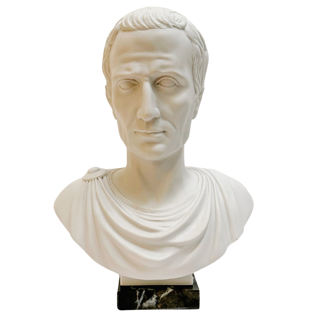 Roman Emperor Julius Caesar Bust Sculpture on Marble Base