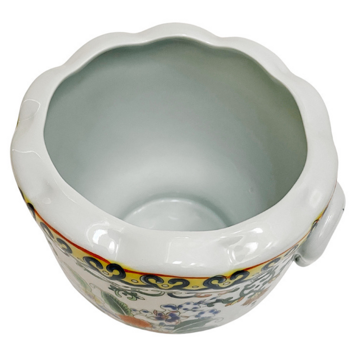 Round Floral Porcelain Scalloped Cachepot