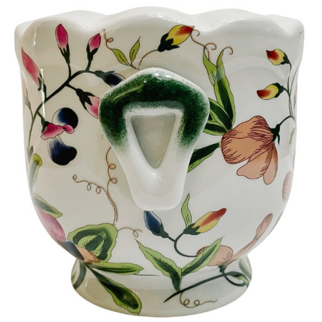 Round Orchid Porcelain Scalloped Cachepot Planter