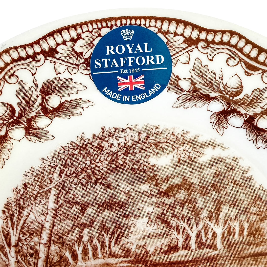 Royal Stafford English Brown Transferware Ducks & Acorns Thanksgiving Salad Plates, Set of 12