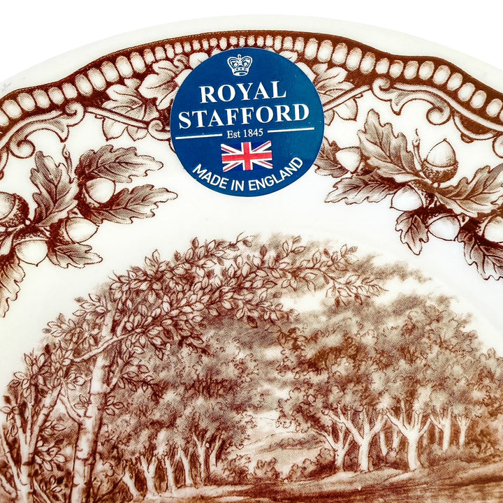Royal Stafford English Brown Transferware Ducks & Acorns Thanksgiving Salad Plates, Set of 12
