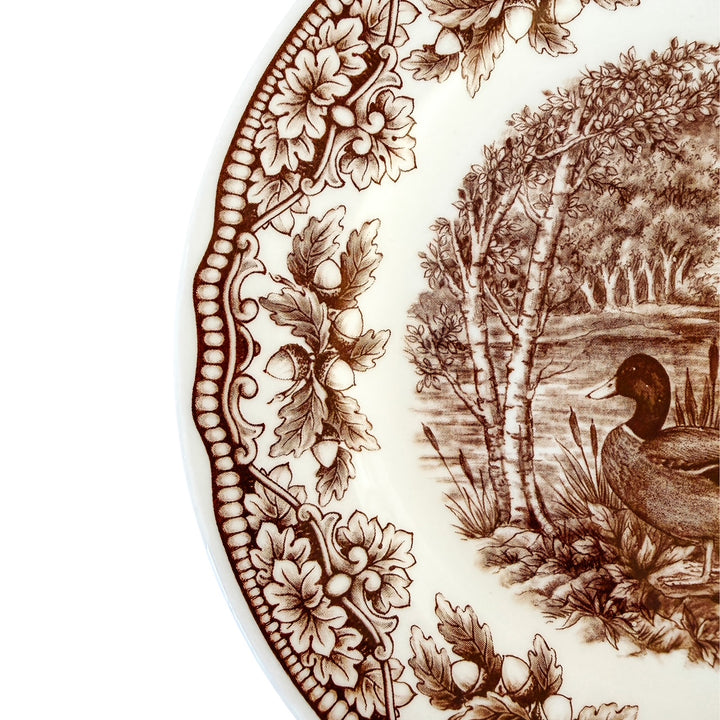 Royal Stafford English Brown Transferware Ducks & Acorns Thanksgiving Salad Plates, Set of 12