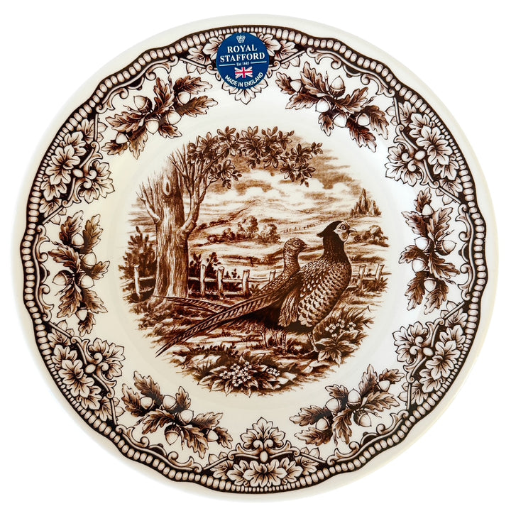 Royal Stafford English Brown Transferware Pheasants & Acorns Thanksgiving Salad Plates