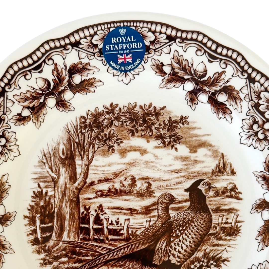 Royal Stafford English Brown Transferware Pheasants & Acorns Thanksgiving Salad Plates
