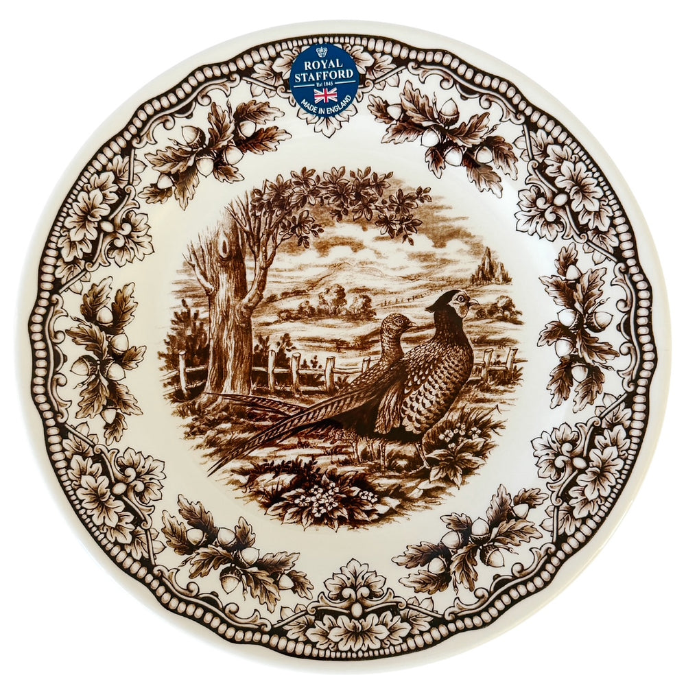 Royal Stafford English Brown Transferware Pheasants & Acorns Thanksgiving Salad Plates
