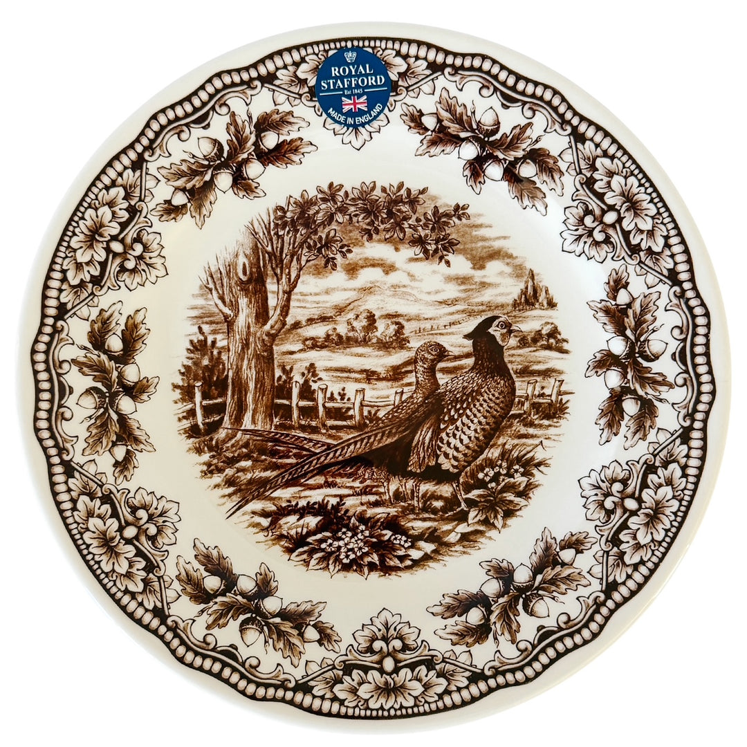 Royal Stafford English Brown Transferware Pheasants & Acorns Thanksgiving Salad Plates