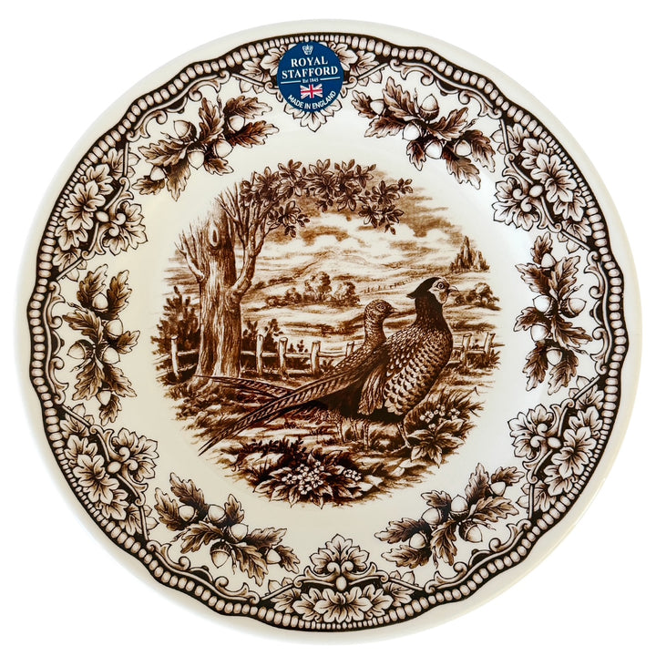 Royal Stafford English Brown Transferware Pheasants & Acorns Thanksgiving Salad Plates