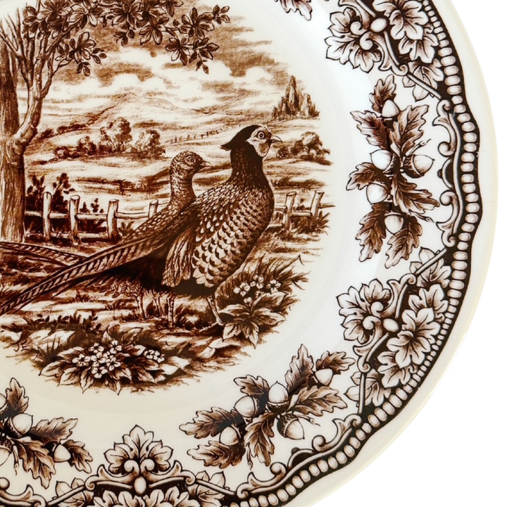 Royal Stafford English Brown Transferware Pheasants & Acorns Thanksgiving Salad Plates