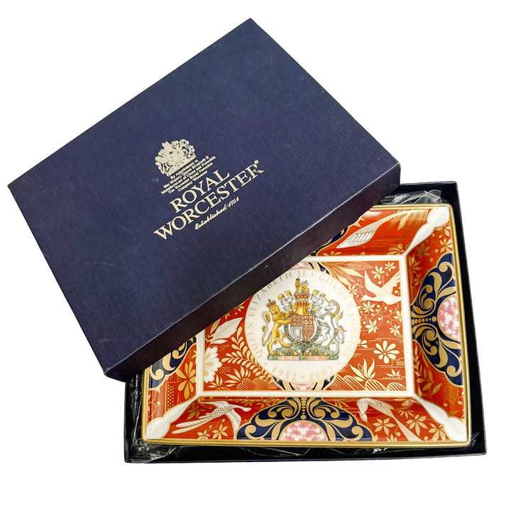 Royal Worcester Queen Elizabeth II Golden Jubilee Imari Porcelain Catchall Tray In Original Box