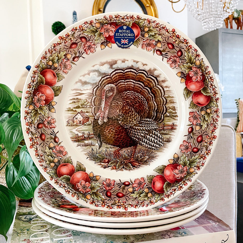 Royal Stafford England Thanksgiving Turkey Dinner Plates 