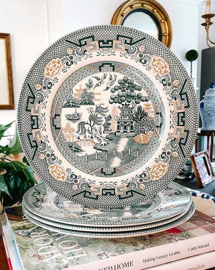 Royal Stafford Green & Gold Willow Dinner Plates