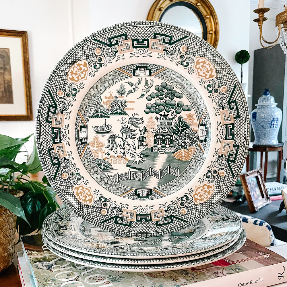 Royal Stafford Green & Gold Willow Dinner Plates
