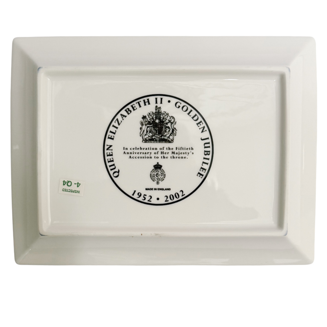 Royal Worcester Queen Elizabeth II Golden Jubilee Imari Porcelain Catchall Tray In Original Box
