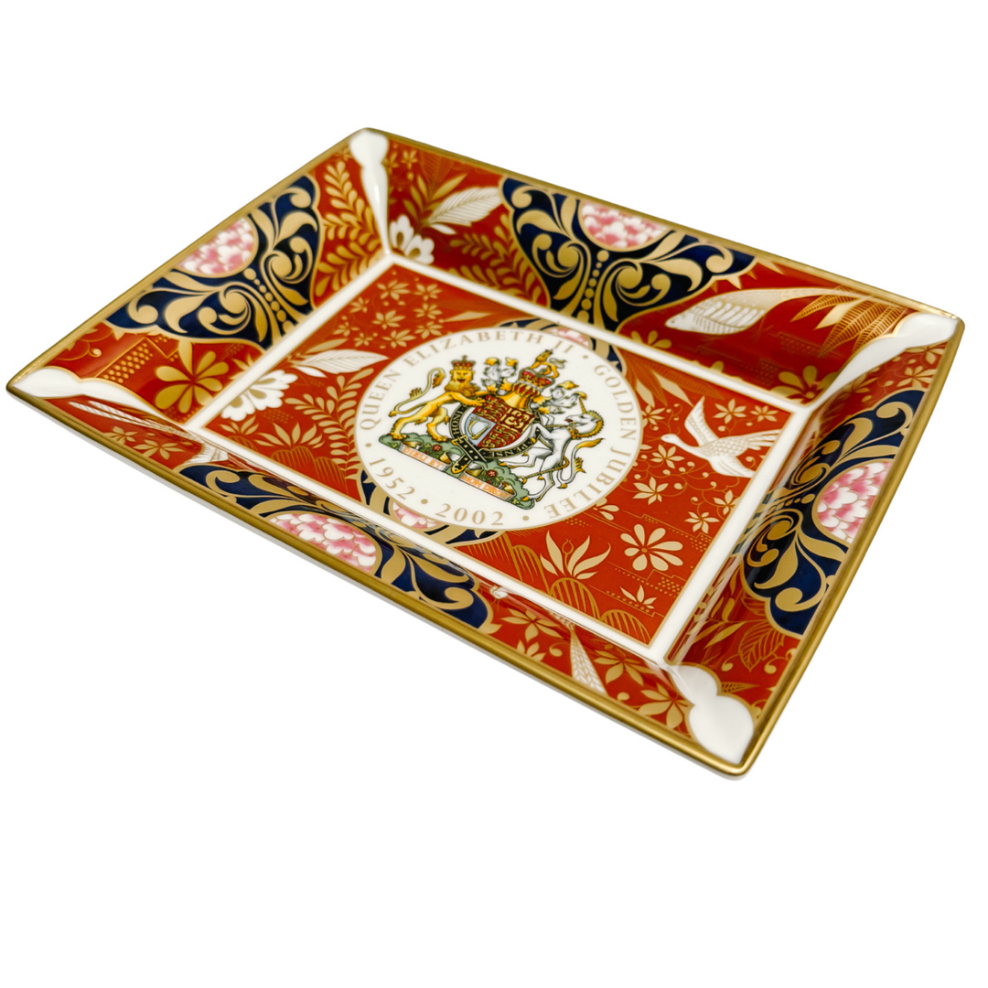Royal Worcester Queen Elizabeth II Golden Jubilee Imari Porcelain Catchall Tray In Original Box