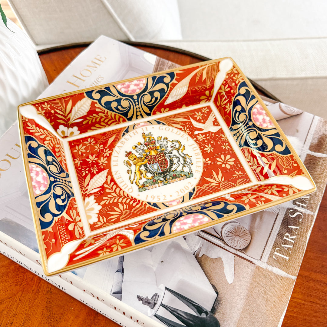 Royal Worcester Queen Elizabeth II Golden Jubilee Imari Porcelain Catchall Tray In Original Box 
