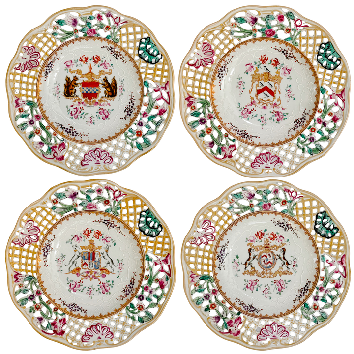 Edme Samson French Reticulated Armorial Bowls