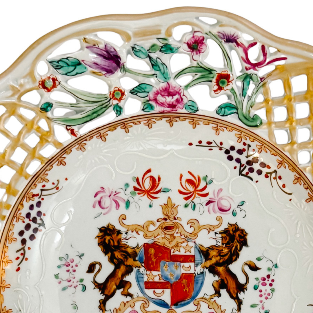 Edme Samson French Reticulated Armorial Bowl