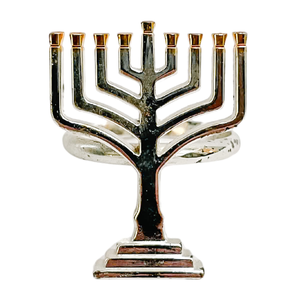 Silver Toned Hanukkah Menorah Napkin Rings