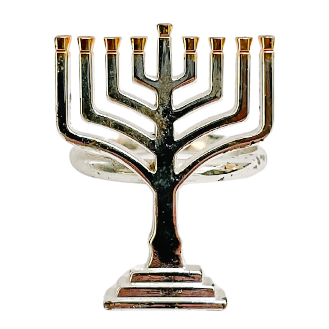 Silver Toned Hanukkah Menorah Napkin Rings
