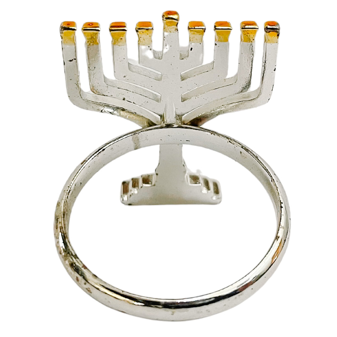 Silver Toned Hanukkah Menorah Napkin Rings