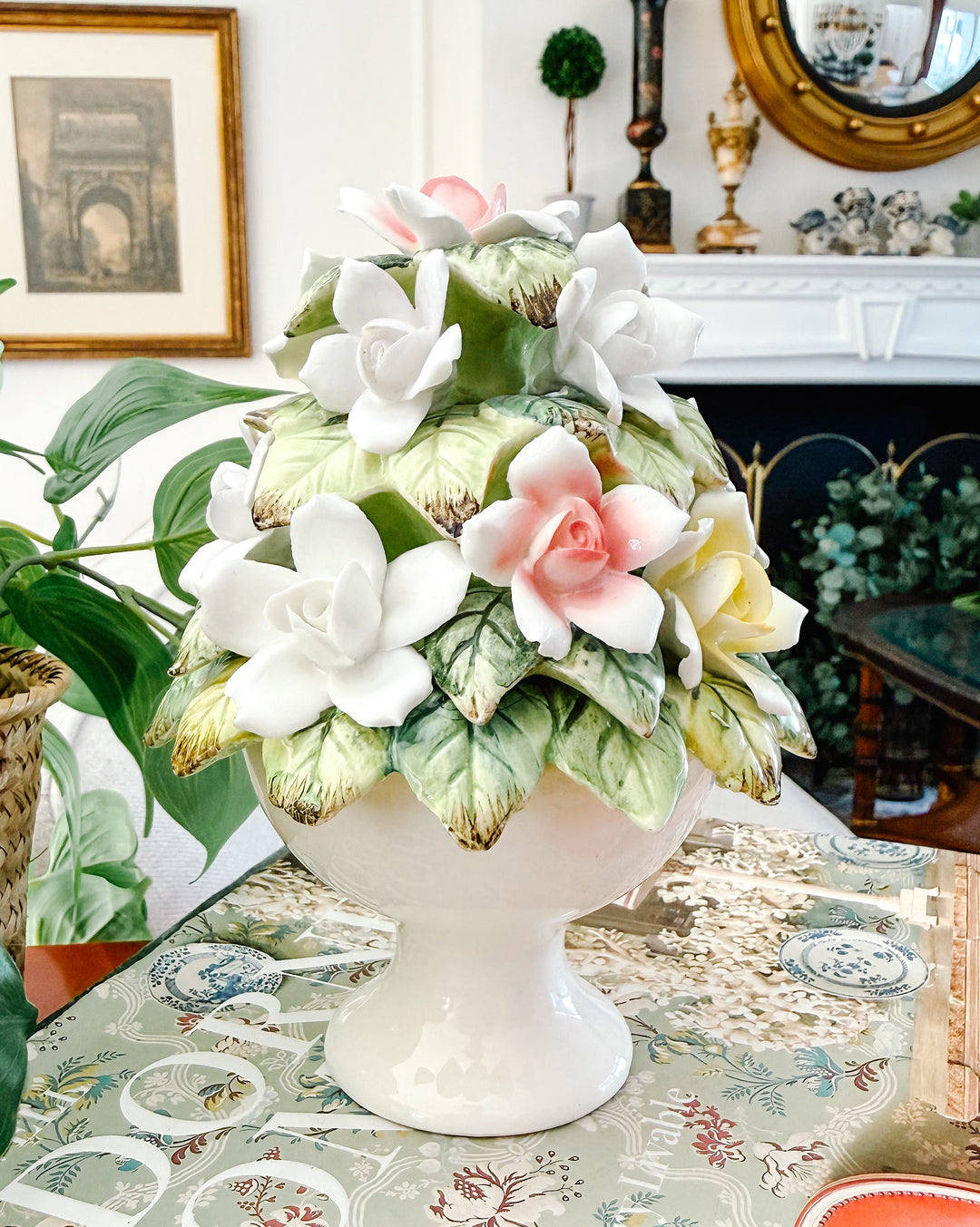 Small Scale Bone China Hand-Painted Floral Topiary