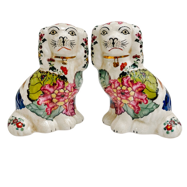 Tobacco Leaf Staffordshire Style Spaniel Dogs