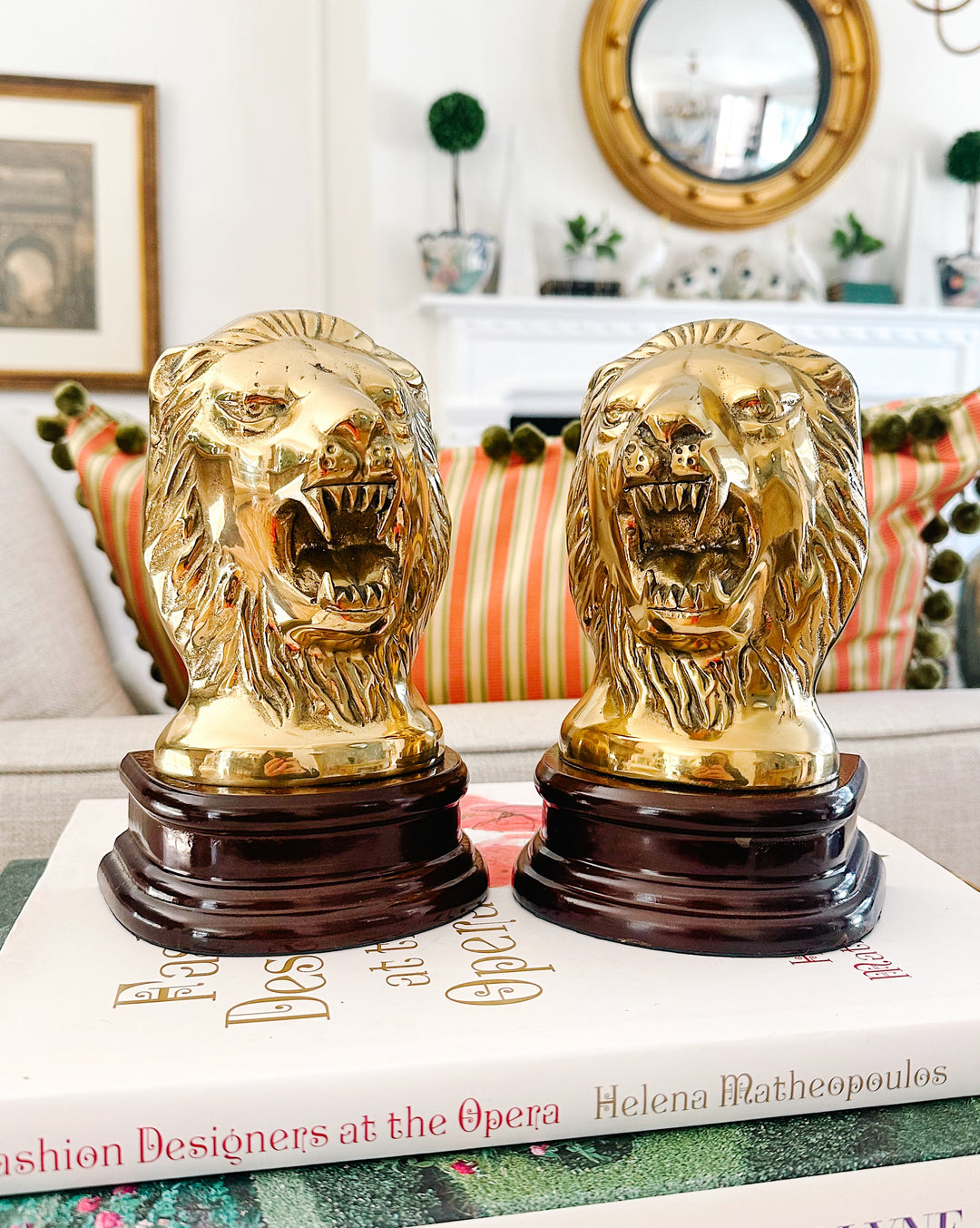 Vintage Solid Brass Roaring Lion Bookends
