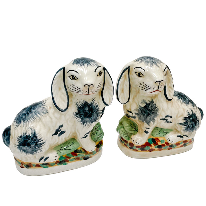 Staffordshire Style Blue and White Bunny Figurines 