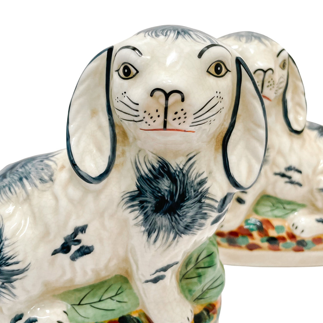 Staffordshire Style Blue and White Bunny Figurines 