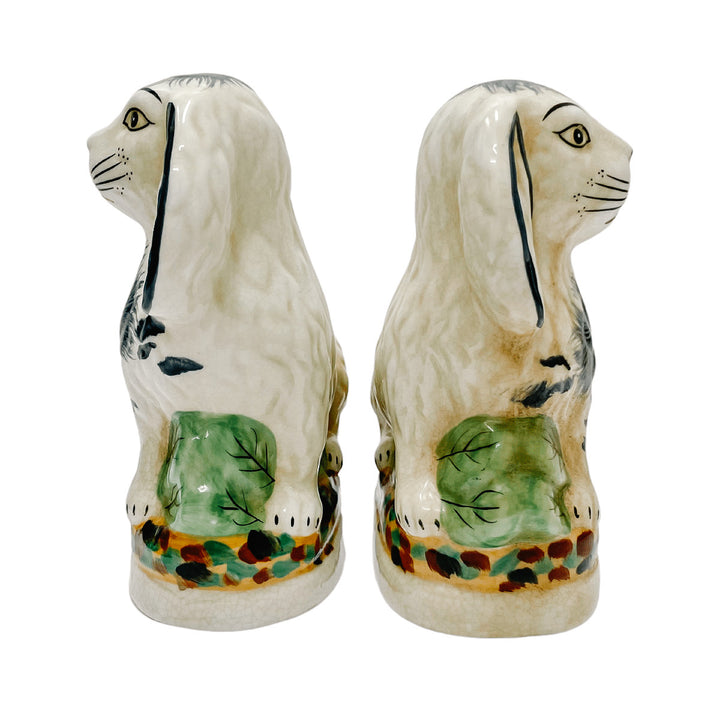 Staffordshire Style Blue and White Bunny Figurines 