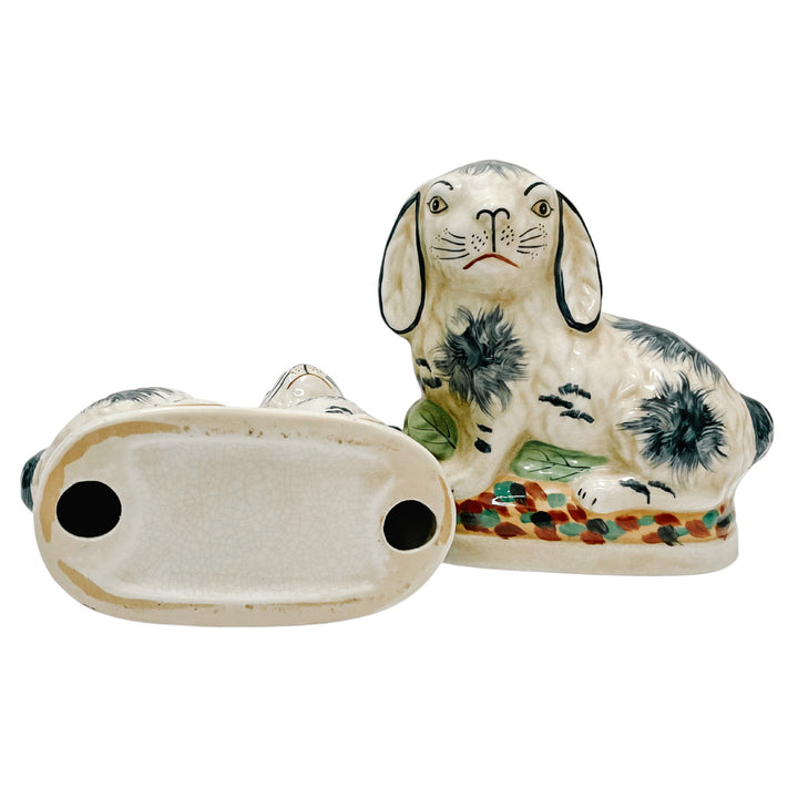 Staffordshire Style Blue and White Bunny Figurines 