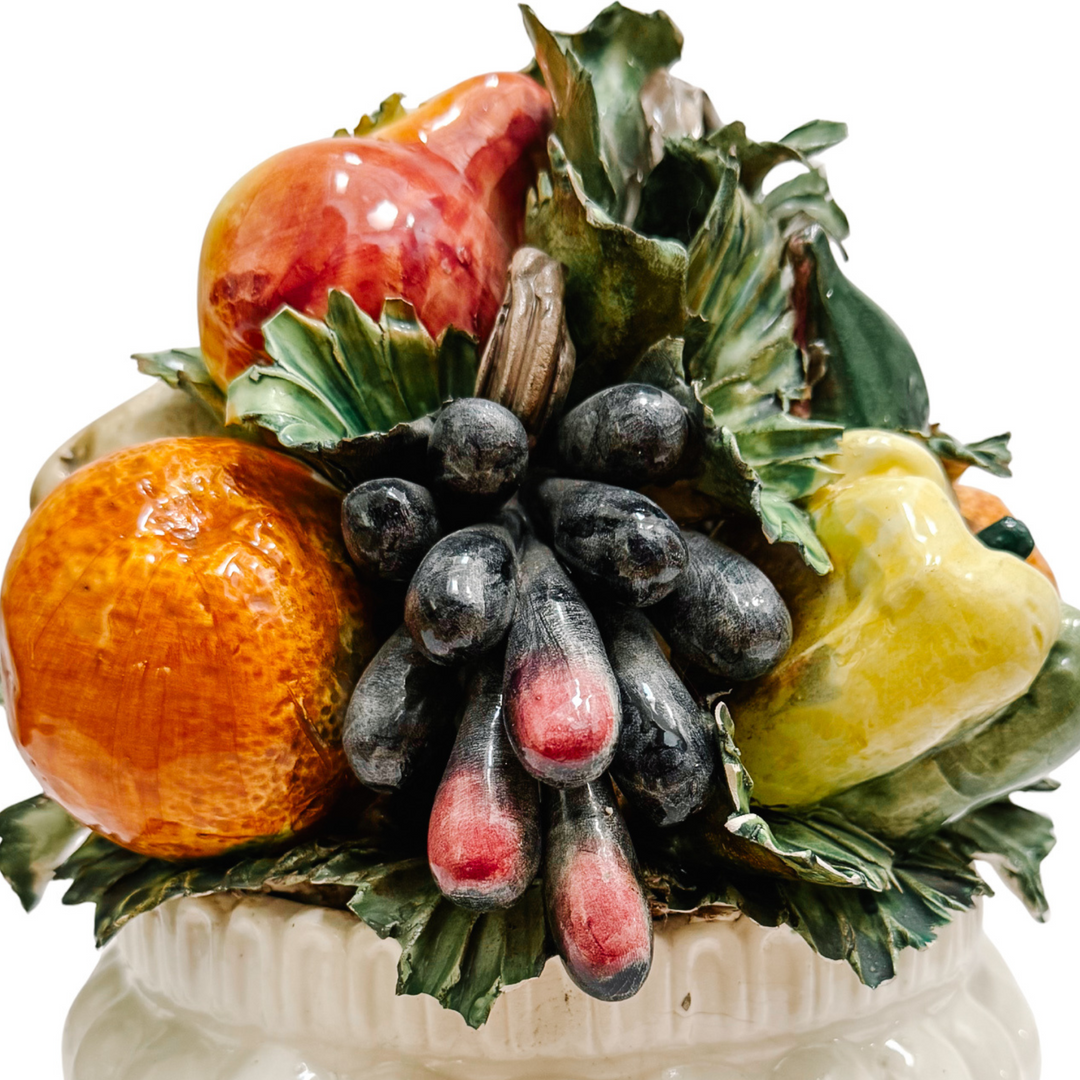 Italian Glazed Majolica Mixed Fruit & Veggies Topiary Centerpiece
