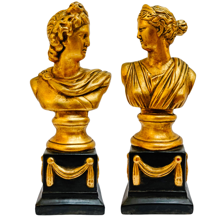 Empire Style Apollo & Diana Gilded Bust Bookends