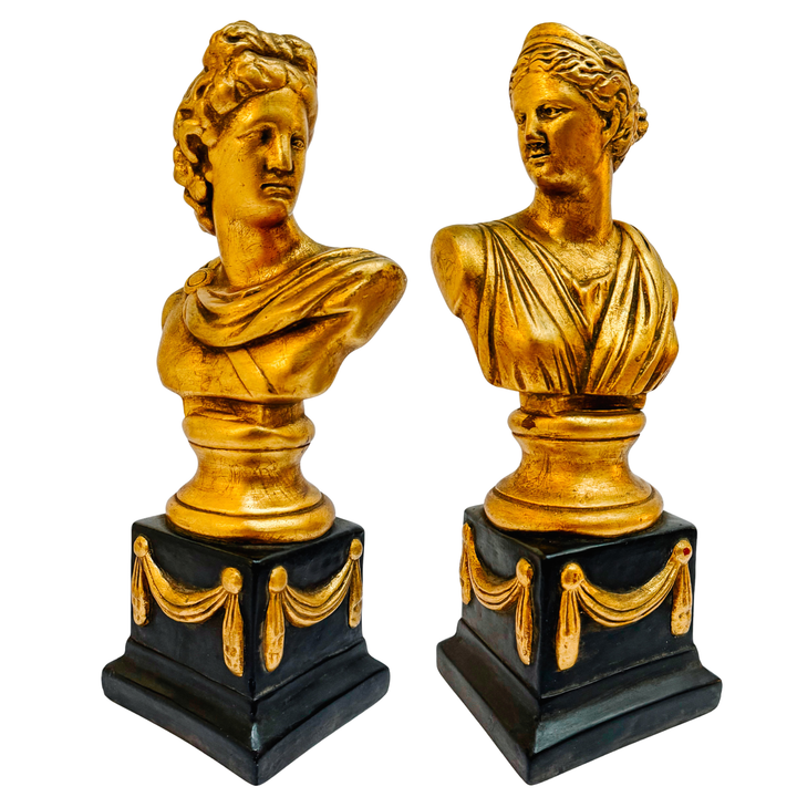 Empire Style Apollo & Diana Gilded Bust Bookends
