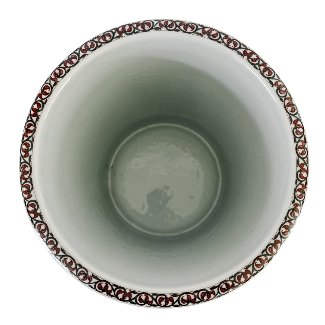 Tall Vintage Chinoiserie Porcelain Monkey Motif Cachepot