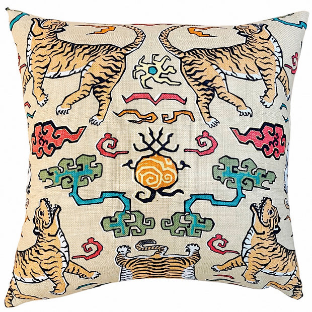 Tibetan Tiger Throw Pillow With Insert 20" Square (Gold)