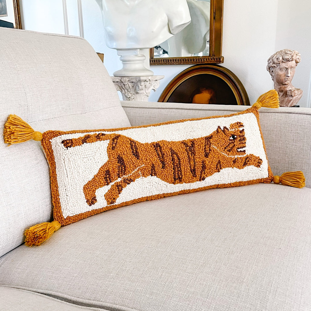 Tiger Wool Hooked Boho Throw Pillow