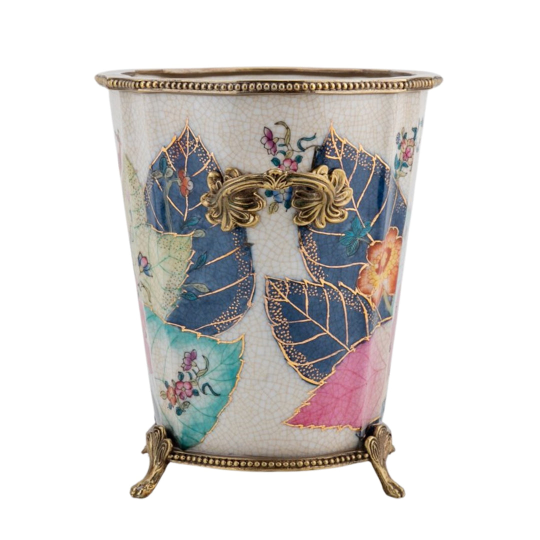 Round Tobacco Leaf Chinoiserie Planter Cachepot store