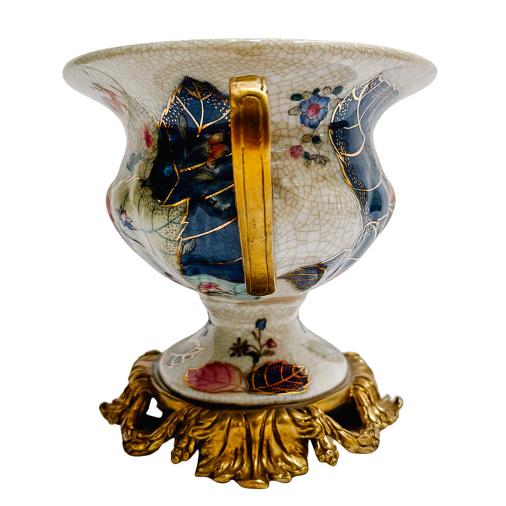 Tobacco Leaf Porcelain Cachepot Planter With Bronze Ormolu