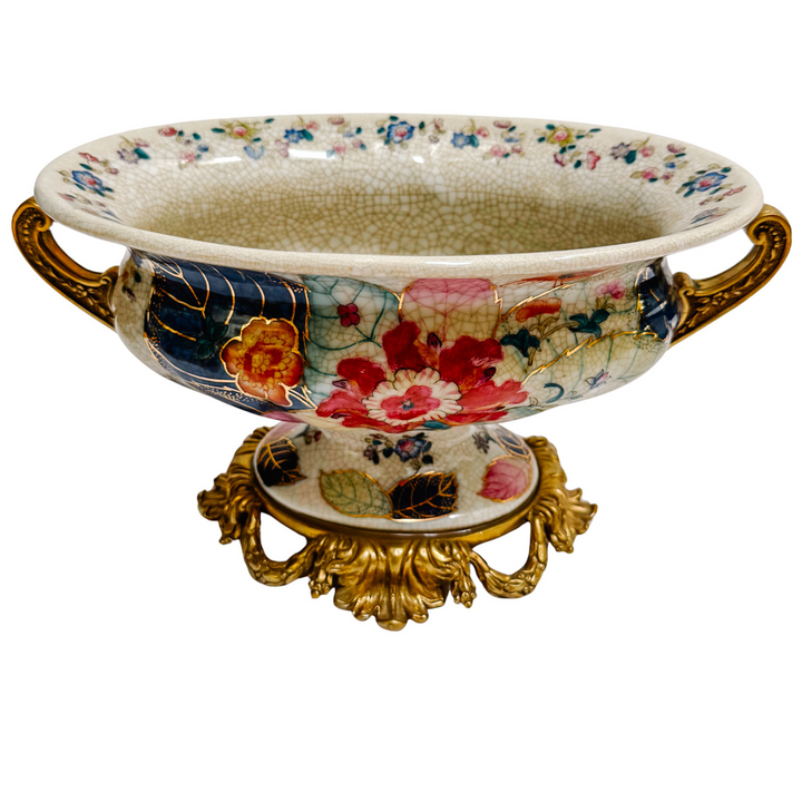 Tobacco Leaf Porcelain Cachepot Planter With Bronze Ormolu