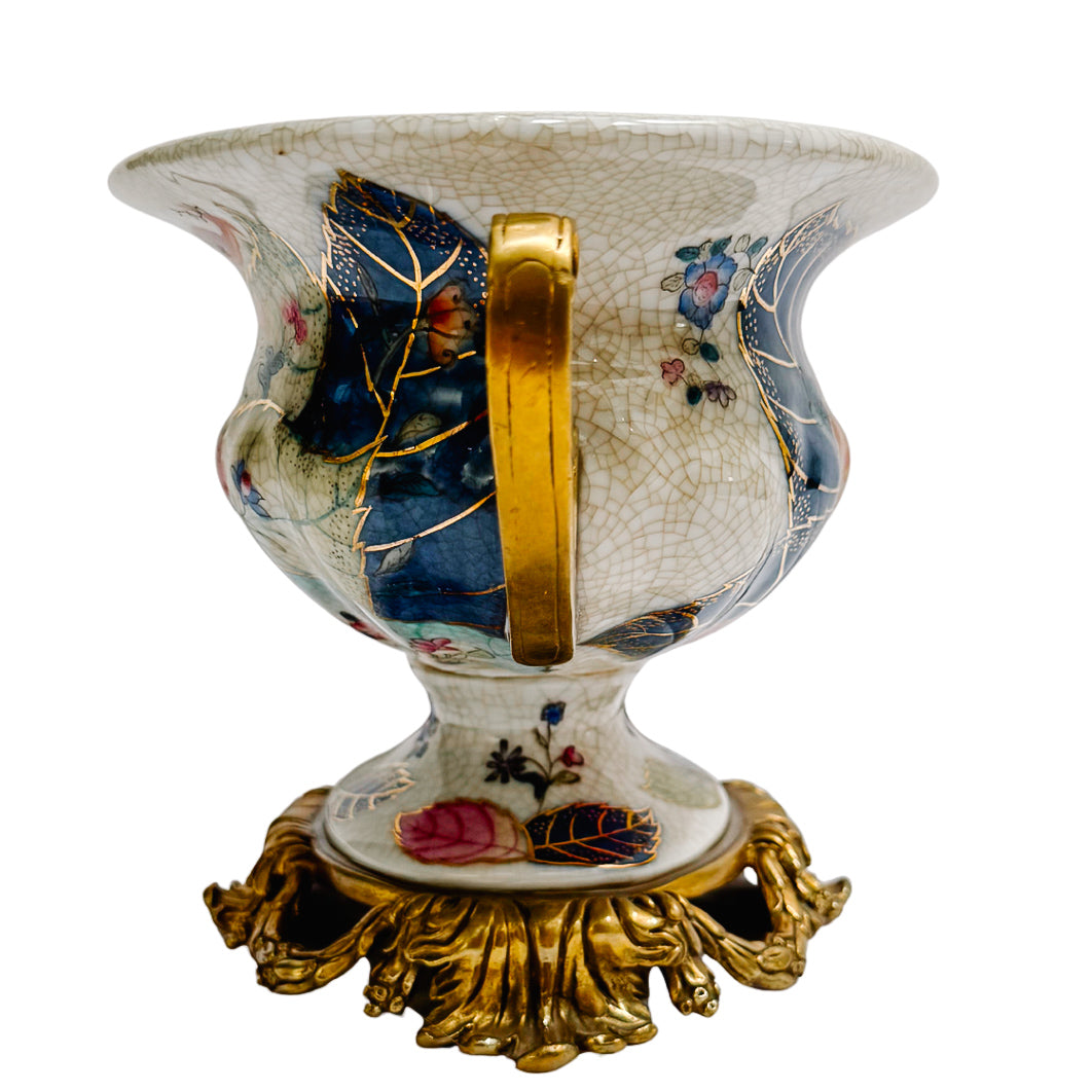Tobacco Leaf Porcelain Cachepot Planter With Bronze Ormolu