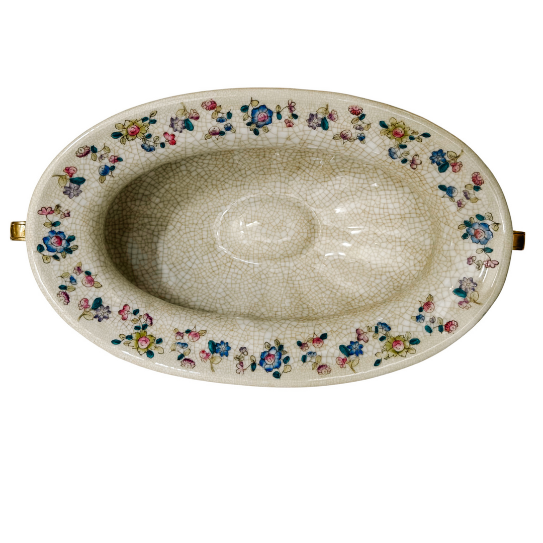 Tobacco Leaf Porcelain Cachepot Planter With Bronze Ormolu