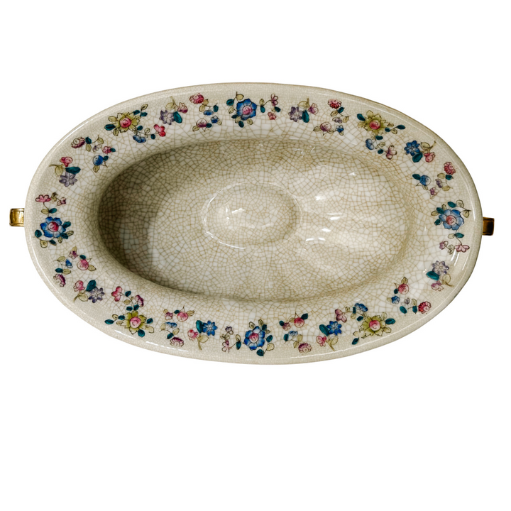 Tobacco Leaf Porcelain Cachepot Planter With Bronze Ormolu