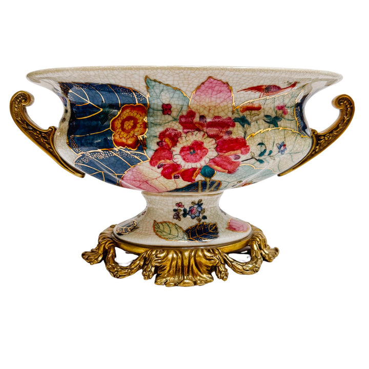 Tobacco Leaf Porcelain Cachepot Planter With Bronze Ormolu