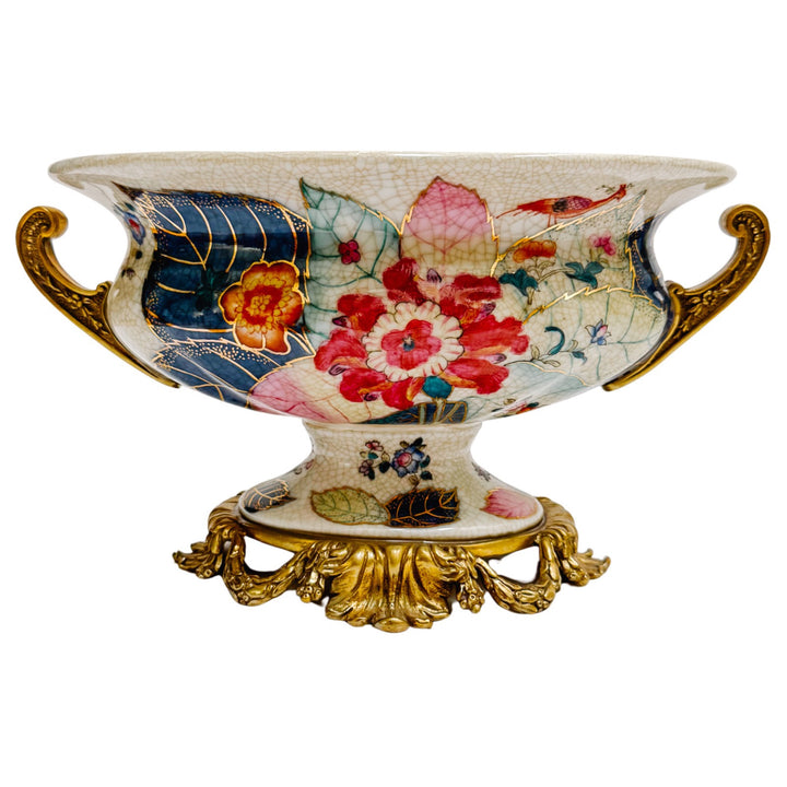 Tobacco Leaf Porcelain Cachepot Planter With Bronze Ormolu